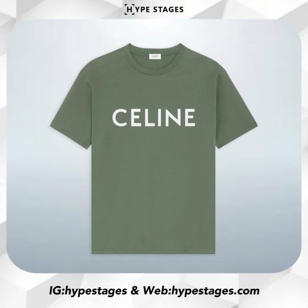 CELINE LOGO ARMY GREEN TEE