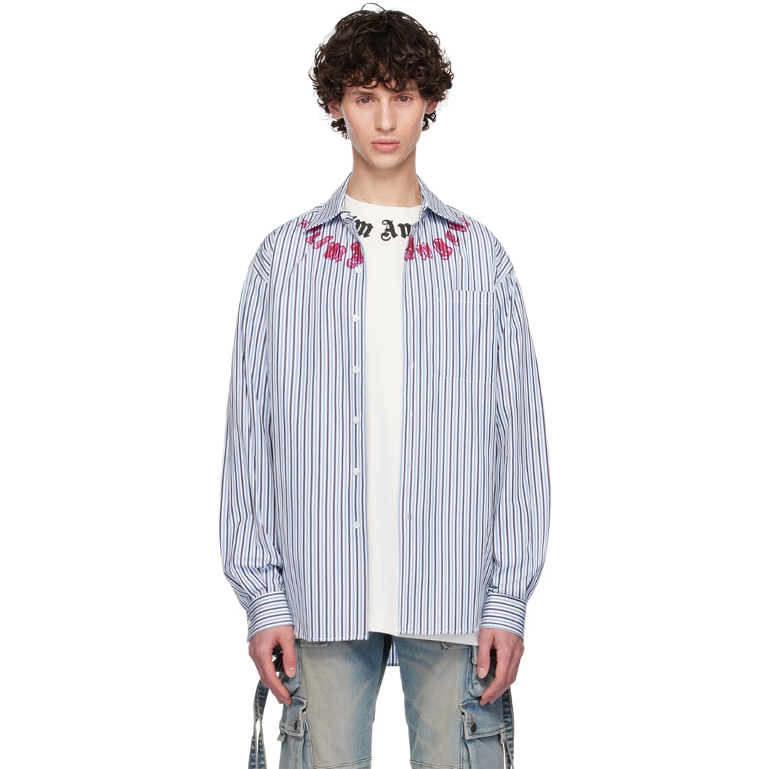 PALM ANGELS BLUE STRIPE LONG SLEEVE SHIRT - Image 3