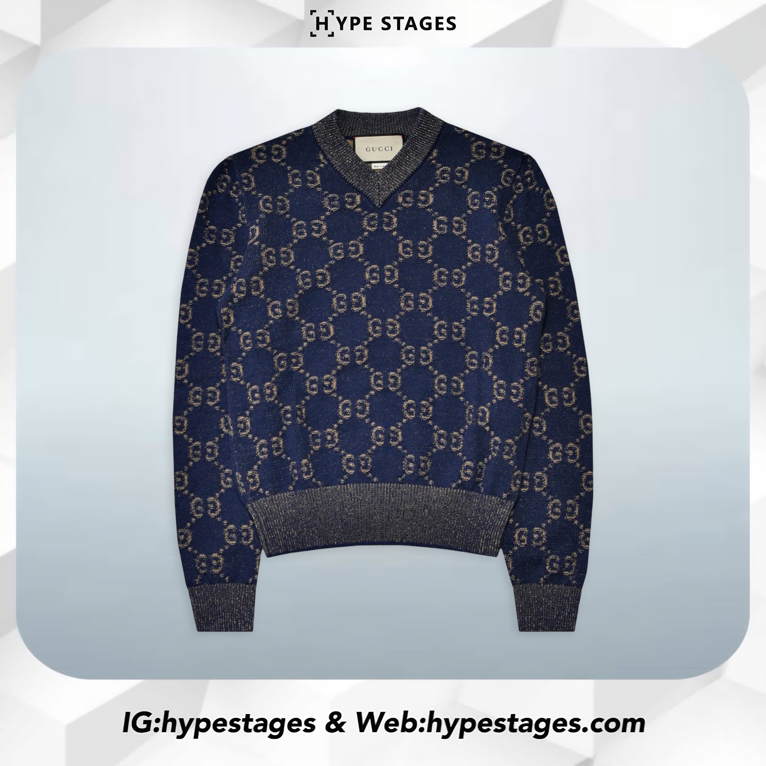 GUCCI GG JACQUARD VNECK SWEATER - USED