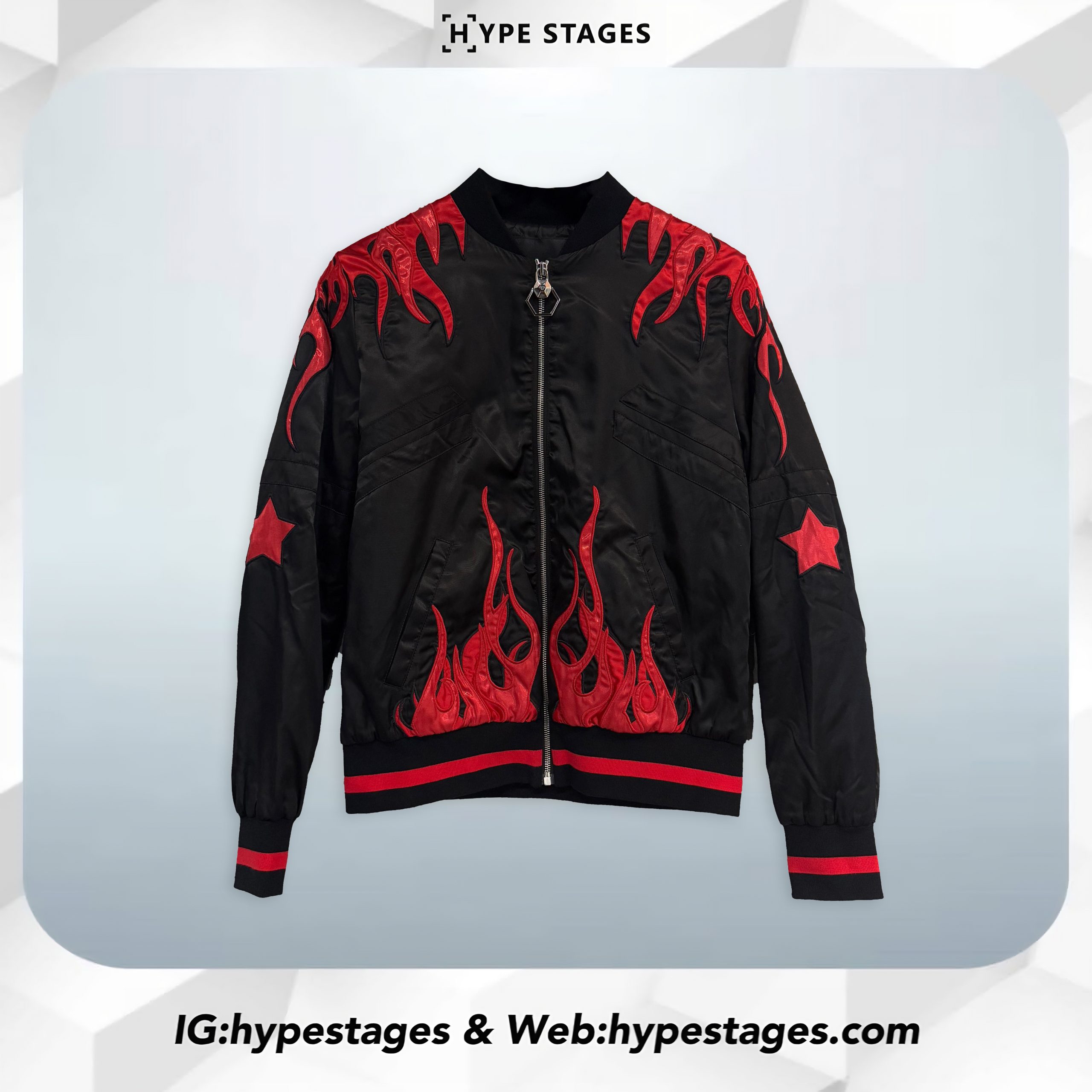 PHILIPP PLEIN RED FLAME BOMBER JACKET - USED