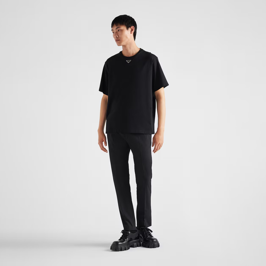 PRADA MIDDLE NECK LOGO COTTON TEE - Image 3