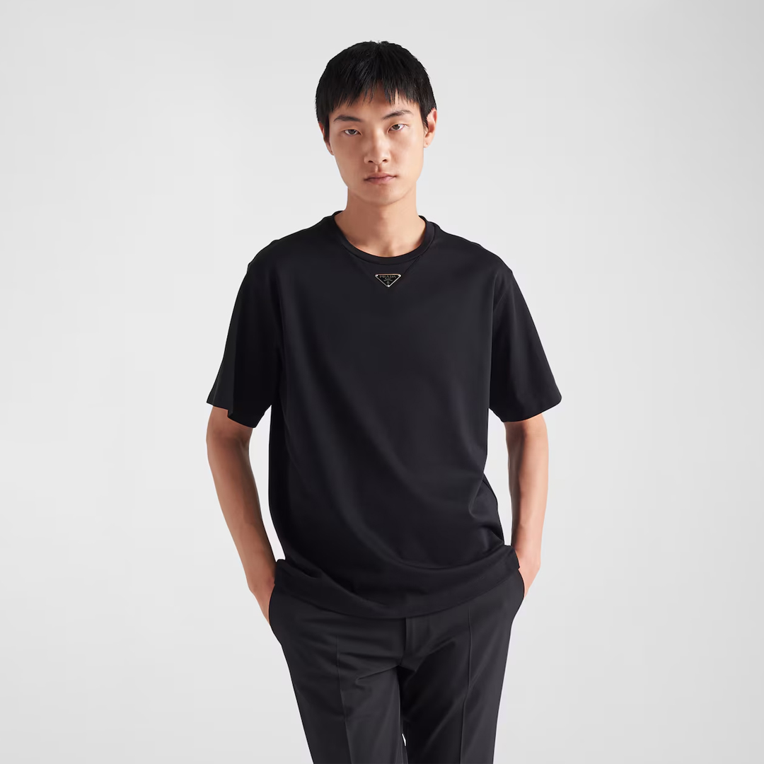 PRADA MIDDLE NECK LOGO COTTON TEE - Image 2