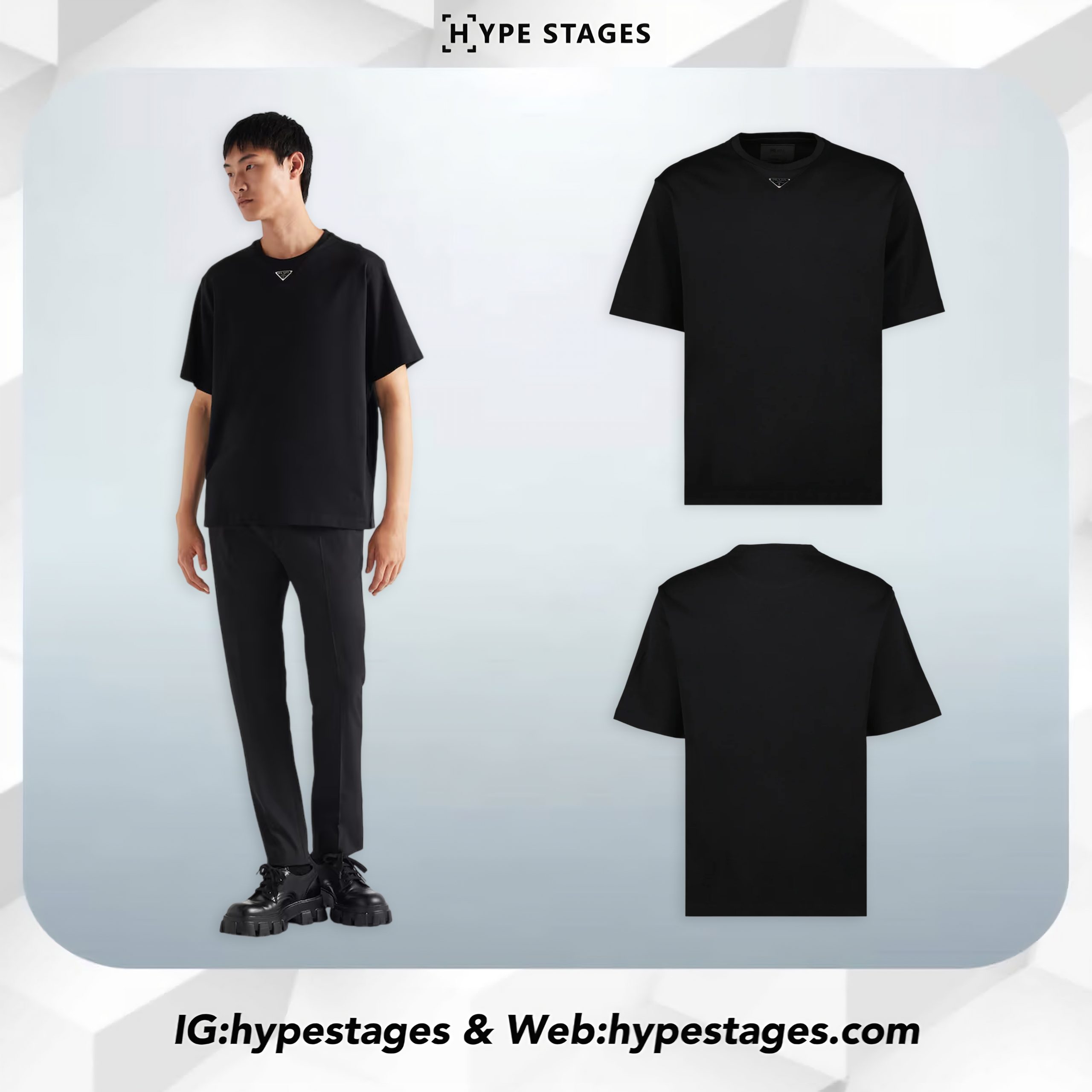 PRADA MIDDLE NECK LOGO COTTON TEE