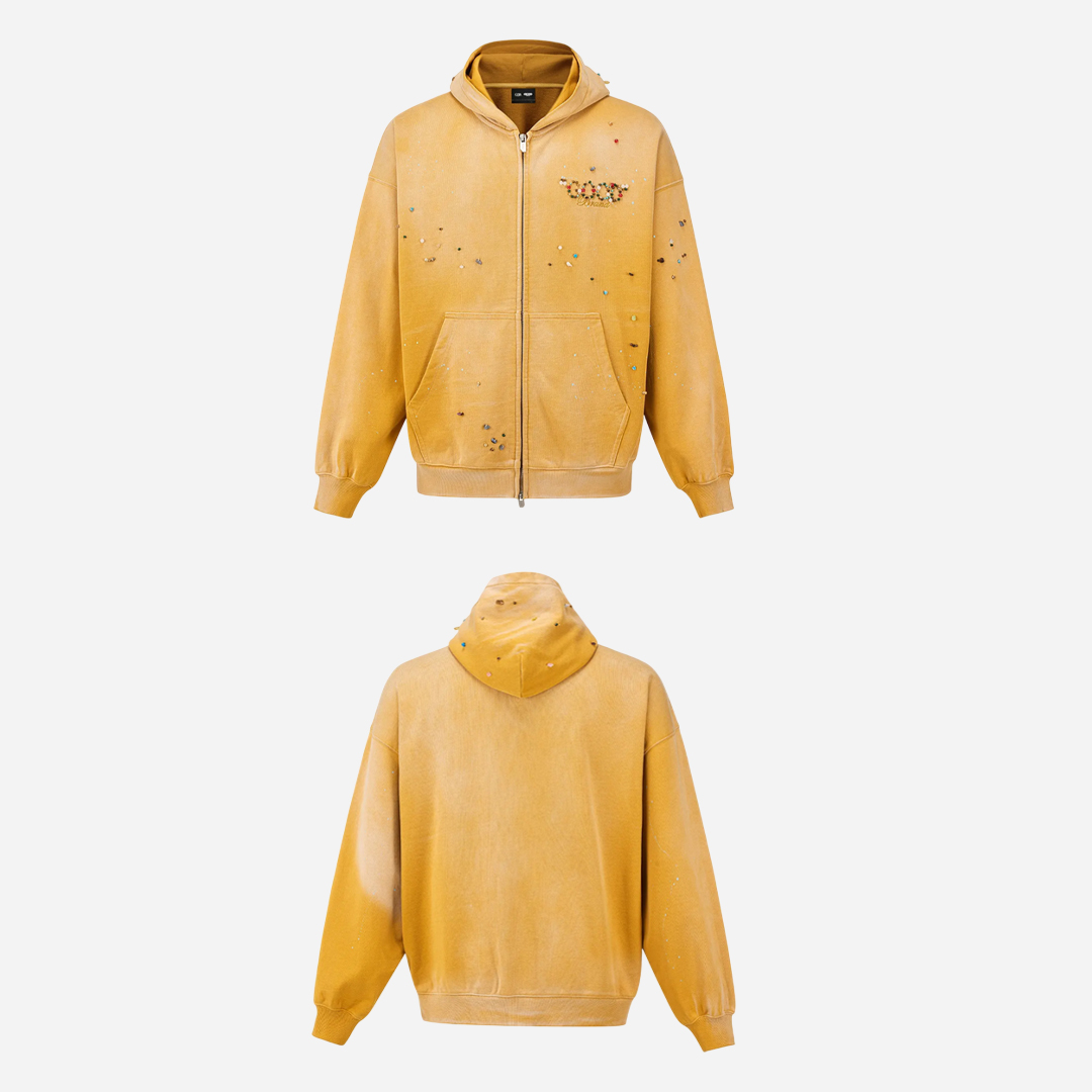 GOODBRAND WASHED GLITTER ZIP HOODIE - Image 5
