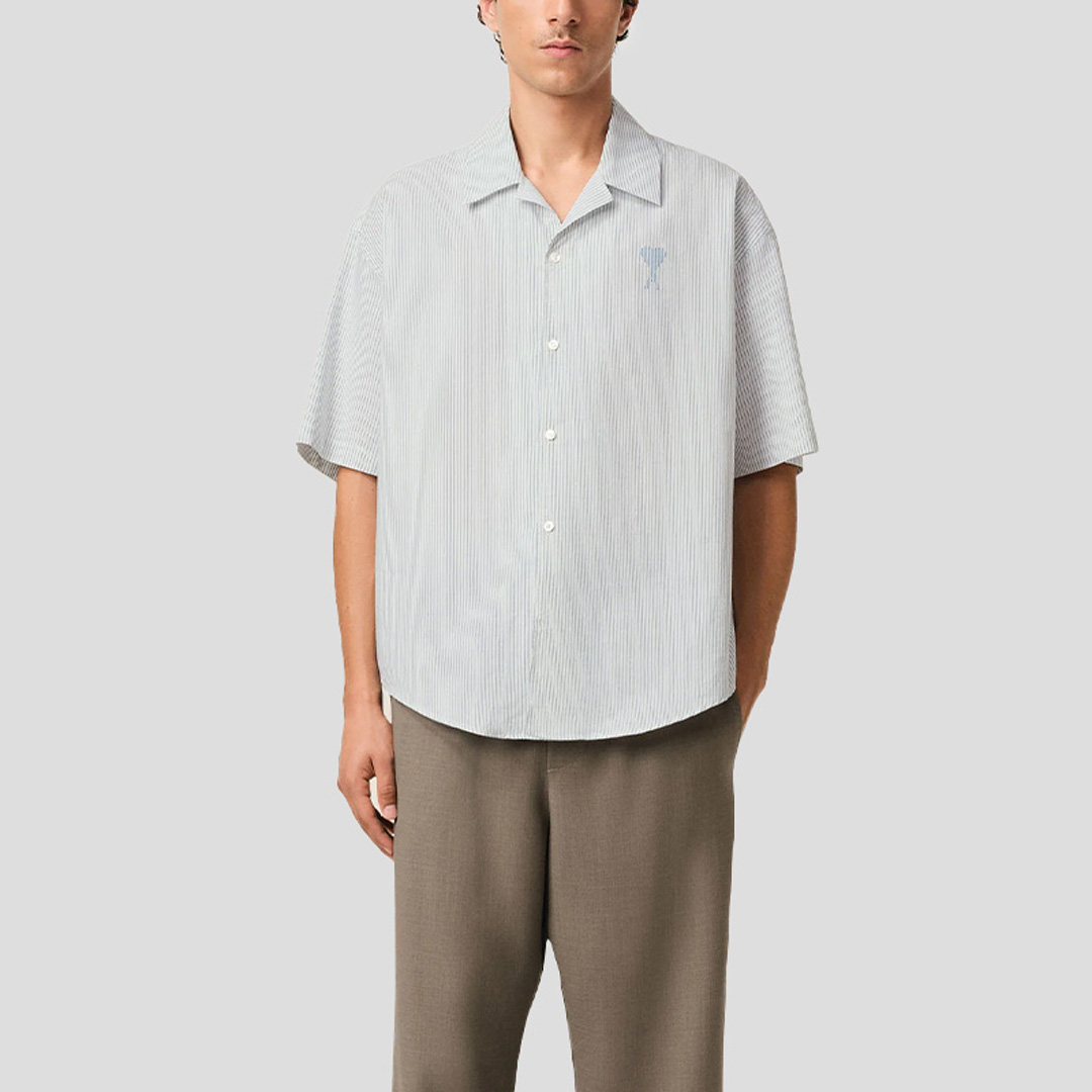 AMI PARIS CAMP COLLAR STRIPE SHORT SLEEVE SHIRT - Image 2