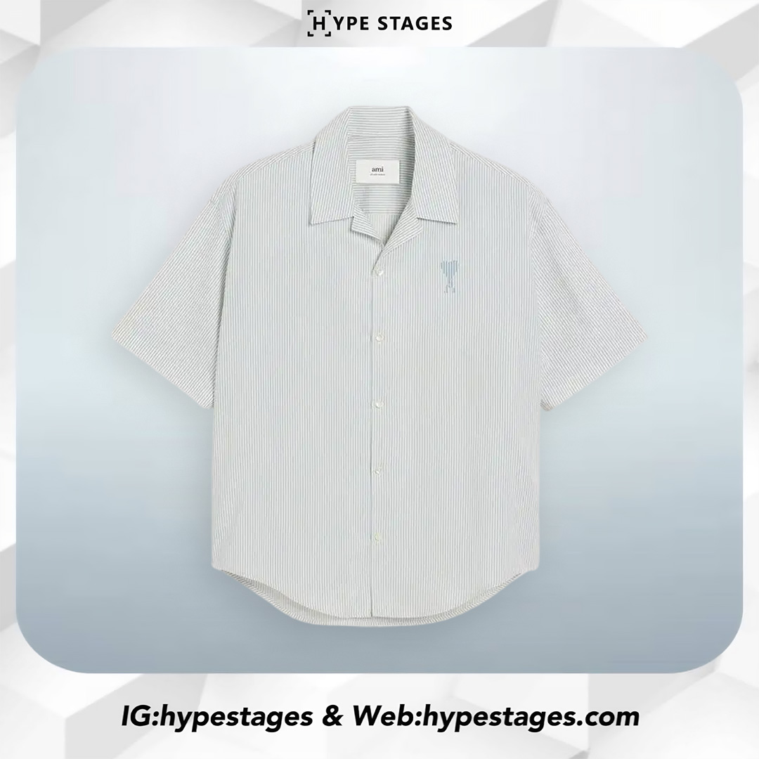AMI PARIS CAMP COLLAR STRIPE SHORT SLEEVE SHIRT