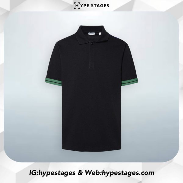 BURBERRY STRIPED CUFF COTTON POLO SHIRT
