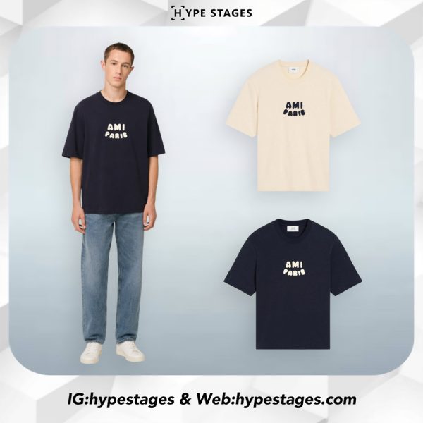 AMI PARIS KNITTED LOGO PATCH TEE